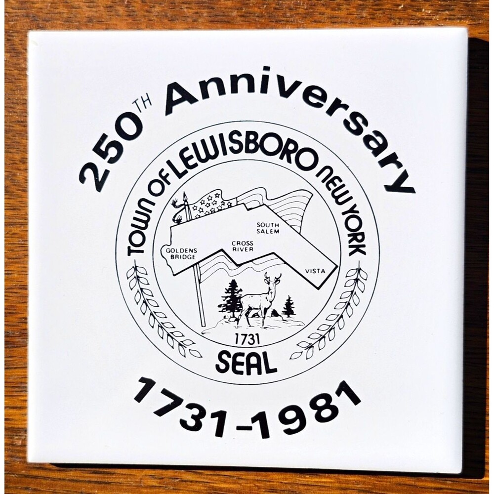 1981 Town of Lewisboro NY 250th Anniversary Ceramic Tile Trivet New York 6x6